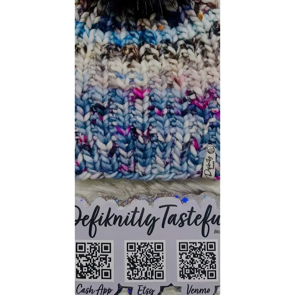 Hand Knit Scrappy Merino Wool Beanie: DefiKnitly Tasteful Knit Hat with Faux Fur